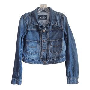 GAP 1969 Women's M Jean Jacket Moto Medium Blue Denim Metal Buttons 36"